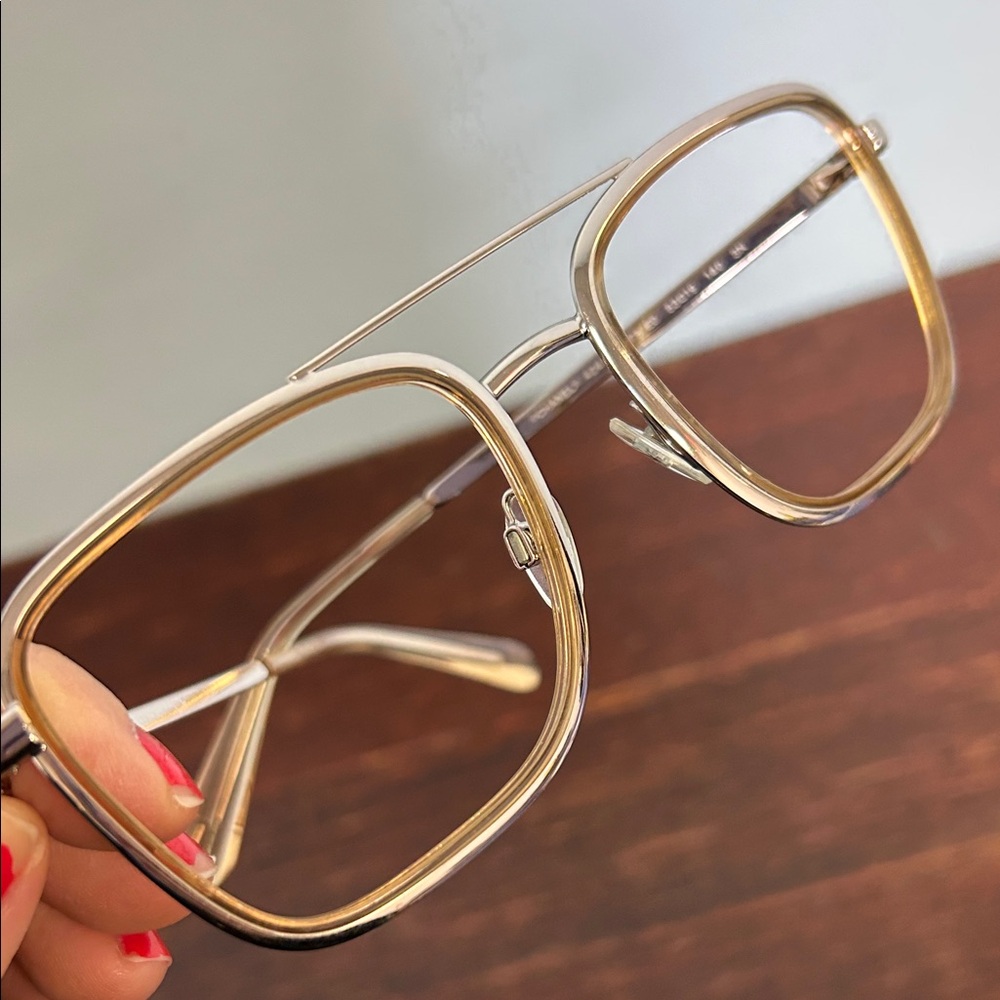Chanel eye glasses silver with camel color trim - Picture 3 of 4